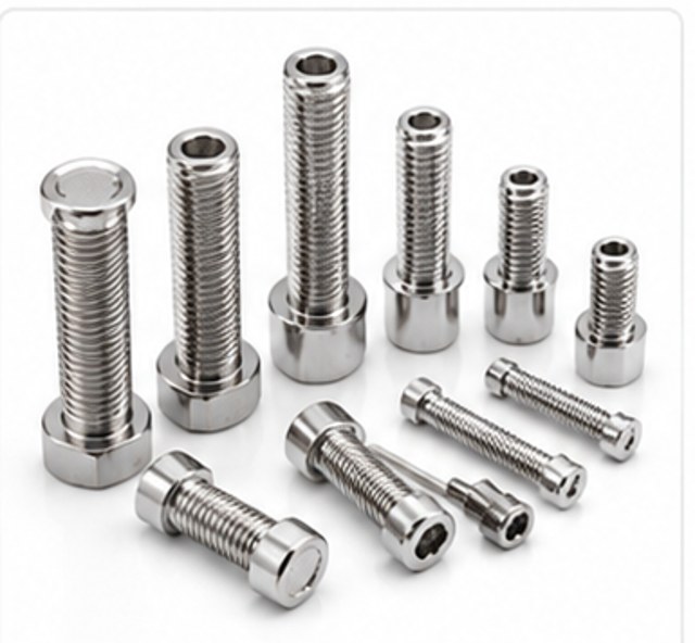 Stainless steel bolts and socket screws inspected for thread and head defects