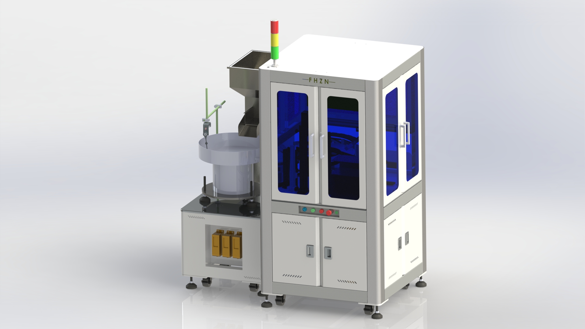 Rotary disc visual sorting machine side view