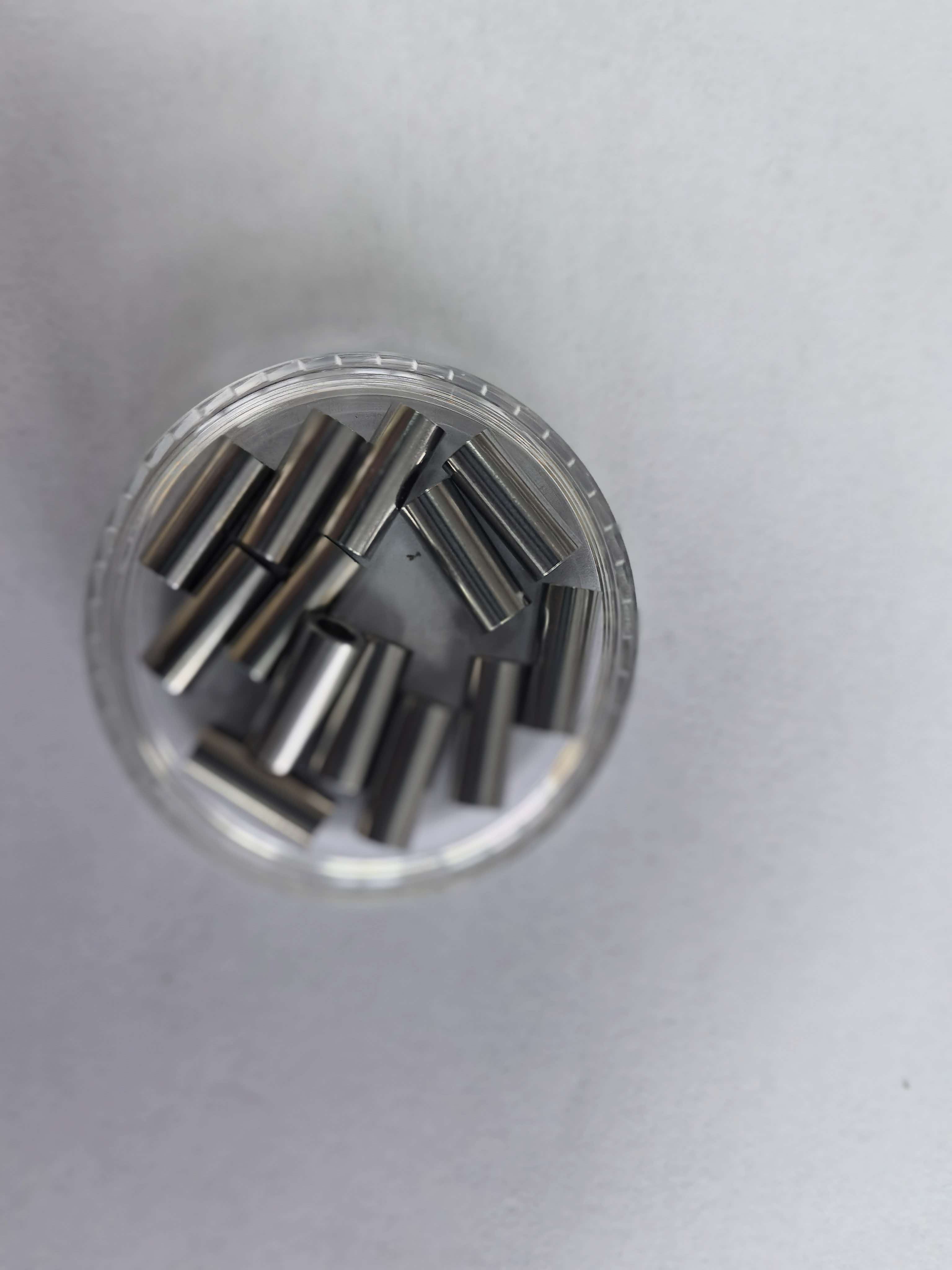 Steel pins in a sample dish