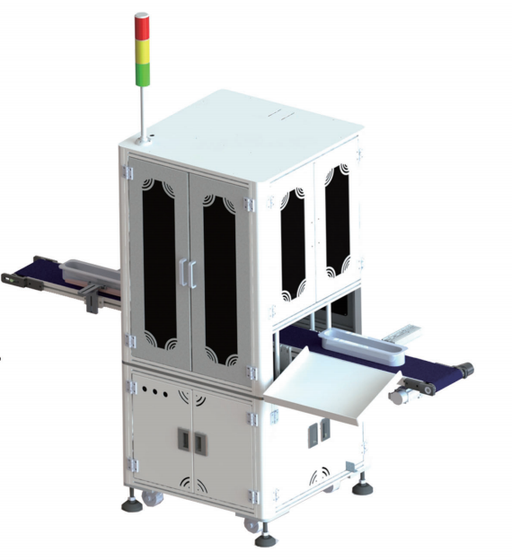 Conveyor belt on-line visual inspection machine with in-feed